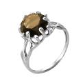 Кольцо из серебра с кварцем раухтопаз родированное