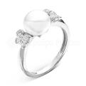 Кольцо  из серебра с жемчугом и фианитами родированное