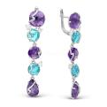 Серьги из серебра с пл.кварцем цв. аметист, цв.топаз и фианитами родированные