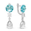 Серьги из серебра с пл.кварцем цв.топаз и фианитами родированные