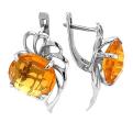 Серьги из серебра с пл.кварцем цв.цитрин родированные