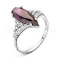 Кольцо из серебра с кварцем и фианитами родированное
