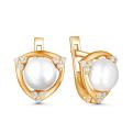 Серьги из золочёного серебра с жемчугом и фианитами