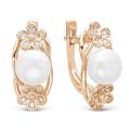 Серьги из золочёного серебра с жемчугом и фианитами