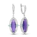 Серьги из серебра с пл.кварцем цв.аметист и фианитами родированные