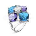Кольцо из серебра с пл.кварцем цв.топаз, аметист и фианитом родированное