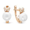 Серьги из золочёного серебра с жемчугом и фианитами