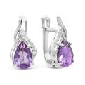 Серьги из родированного серебра с пл. кварцем аметист и фианитами