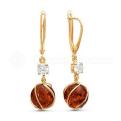 Серьги из золочёного серебра с янтарем и фианитами
