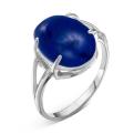 Кольцо из серебра с рек.лазуритом и фианитами родированное