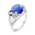 Кольцо из серебра с пл.кварцем цв.сапфир и фианитами родированное