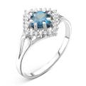 Кольцо из серебра с пл.кварцем цв.топаз и фианитами родированное