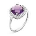 Кольцо из серебра с кварцем аметистом и фианитами родированное
