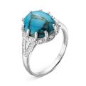 Кольцо из серебра с бирюзой и фианитами родированное