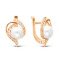 Серьги из золочёного серебра с жемчугом и фианитами родированные