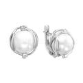 Серьги из серебра с жемчугом и фианитами родированные