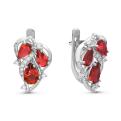 Серьги из серебра с кварцем гранат и фианитами родированное