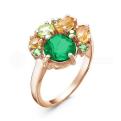 Кольцо из золочёного серебра с кварцем агат, цитрин, хризолит и наноизумрудами