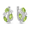 Серьги из серебра с кварцем хризолит и фианитами родированные