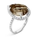 Кольцо из серебра с пл.кварцем цв.раухтопаз и фианитами родированное