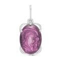 Подвеска из серебра с кварцем аметист родированная Казанская икона Божией Матери