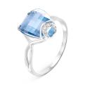 Кольцо из серебра с пл.кварцем и фианитами родированное