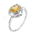 Кольцо из серебра с цитрином и фианитами родированное
