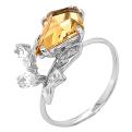 Кольцо из серебра с пл.кварцем цв.цитрин и фианитами родированное