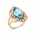 Кольцо из золочёного серебра с кварцем топаз и цирконием