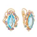 Серьги из золочёного серебра с квацем гт топаз и цирконием