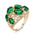 Кольцо из золочёного серебра с наноизумрудами и фианитами