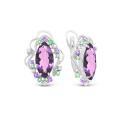 Серьги из серебра с пл.кварцем цв.аметист и фианитами родированные