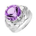 Кольцо из серебра с аметистом и фианитами родированное