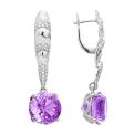Серьги из серебра с аметистом и фианитами родированные