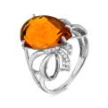 Кольцо из серебра с пл.кварцем цв.цитрин и фианитами родированное
