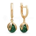 Серьги из золочёного серебра с малахитом