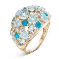 Кольцо из золочёного серебра с топазом sky blue и фианитами