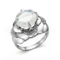 Кольцо из серебра с лунным камнем и фианитами родированное - фото