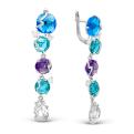 Серьги из серебра с кварцем аметист, топаз, swiss топаз и фианитами родированные