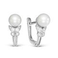 Серьги из серебра с жемчугом Swarovski и фианитами родированные