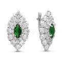 Серьги из серебра с пл.кварцем цв.зелёный и фианитами родированные