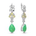 Серьги из серебра с пл.кварцем цв.опалит, хризолит и фианитами родированные