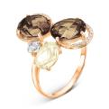 Кольцо из золочёного серебра с гт кварцем раух топаз и цирконием