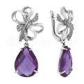 Серьги из серебра с кварцем аметист и фианитами родированные