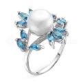 Кольцо из серебра с жемчугом Swarovski и кварцем родированное
