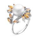 Кольцо из серебра с жемчугом Swarovski и кварцем родированное