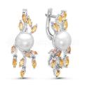 Серьги из серебра с жемчугом Swarovski и кварцем родированные