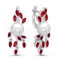 Серьги из серебра с жемчугом Swarovski и кварцем родированные
