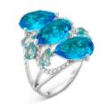 Кольцо из серебра с пл. кварцем цв.топаз и фианитами родированное