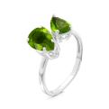 Кольцо из серебра с пл.кварцем цв.хризолит родированное